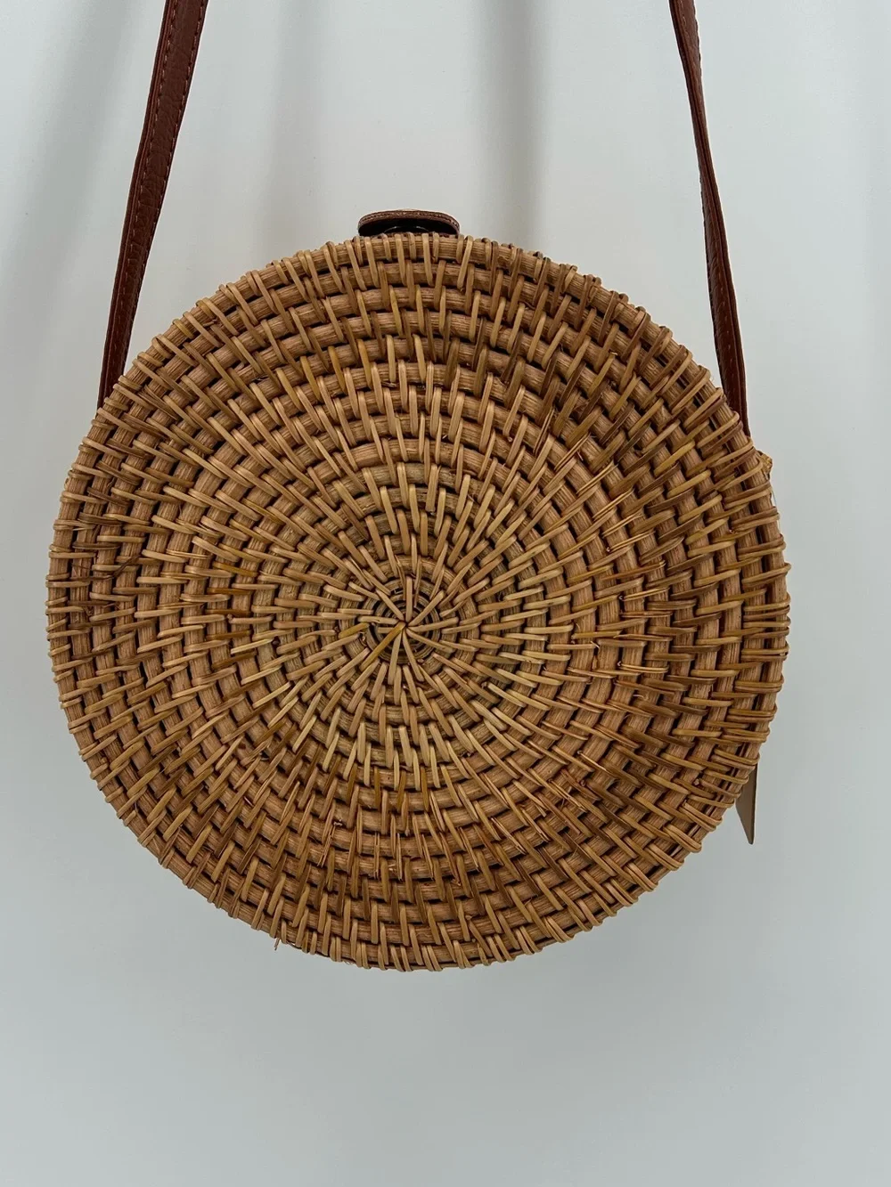 Francesca's Collections Round Woven Crossbody in Brown with Multicolor Mandala - Picture 3 of 8